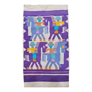 Vintage Southwestern Pictorial Kilim, Handwoven Wool, Pictorial Design, Lavender & Ivory, 3x5 For Sale