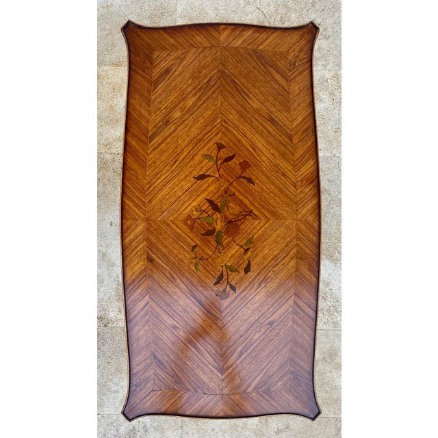 French Marquetry Bronze Ormolu Mounted Center or Coffee Table, 1920s For Sale - Image 11 of 18