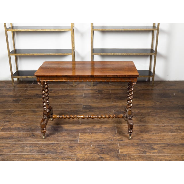 Mid 19th Century English 1860s Mahogany Table with Barley Twist Base and Petite Casters For Sale - Image 5 of 12