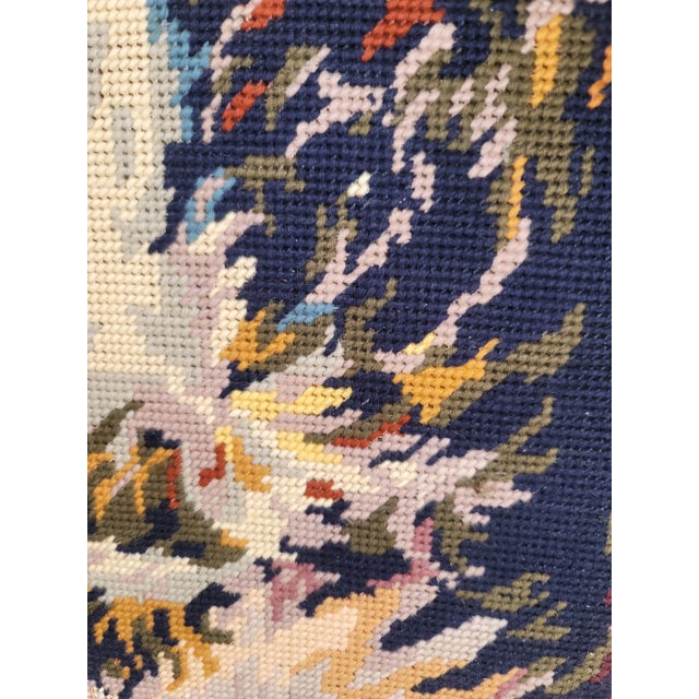 Vintage Needlepoint Cross Stitch Tapestry French Lady Portrait With a