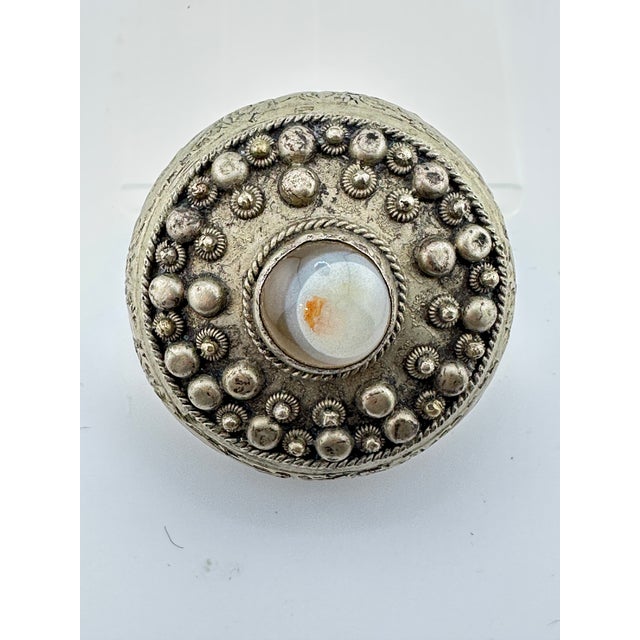 Asian Vintage Silver Toned Decorative Box For Sale - Image 3 of 6