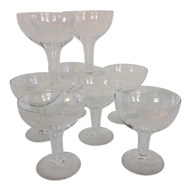 Vintage Italian Half Sphere Hollow Stem Crystal Champagne Glasses Set