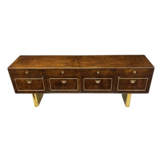 1970s Romweber Burled Wood Gold Accent Credenza With Filing Drawers For Sale