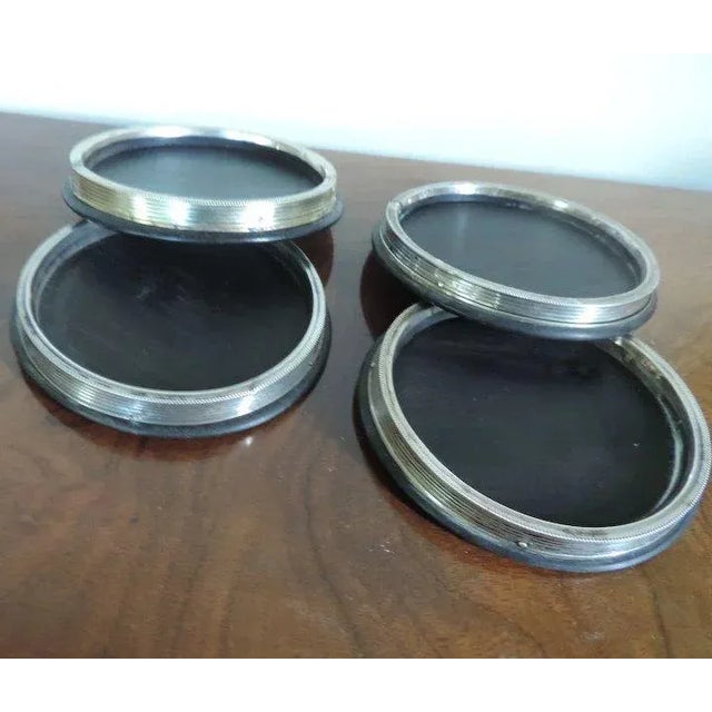 19th Century 19th Century Dutch Neoclassical Silver & Ebony Hardwood Wine Coasters - Set of 4 For Sale - Image 5 of 11