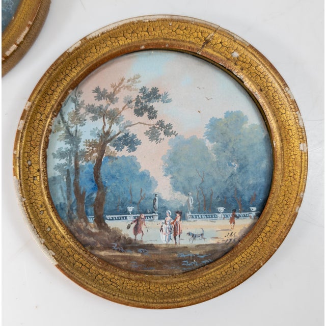 Wood 18th Century Pair of French Miniature Gouache Landscape Paintings by Louis-Gabriel Moreau For Sale - Image 7 of 14