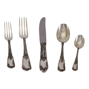 1990s Chenonceaux Sterling Silver Hand-Crafted 5-Piece Flatware Place-Setting