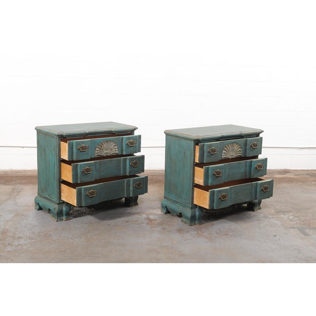 Mid 20th Century Mid 20th Century Shell Motif Pair of Chests Painted in Rich Peacock For Sale - Image 5 of 13