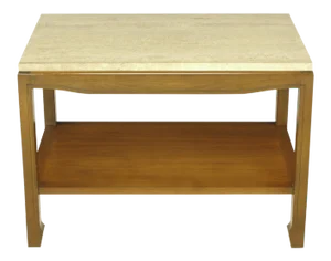 1960s Walnut & Travertine Two-Tier End Table