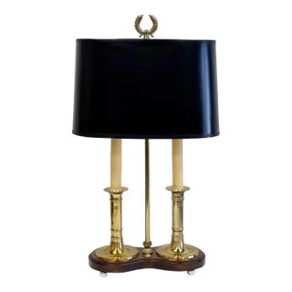 Vintage French Style Wood and Brass Bouillotte Table Lamp For Sale