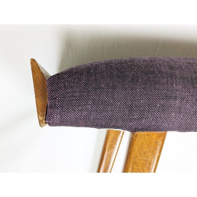 Mid-Century Modern Italian Wood and Purple Fabric Ottoman, 1950s For Sale - Image 4 of 8