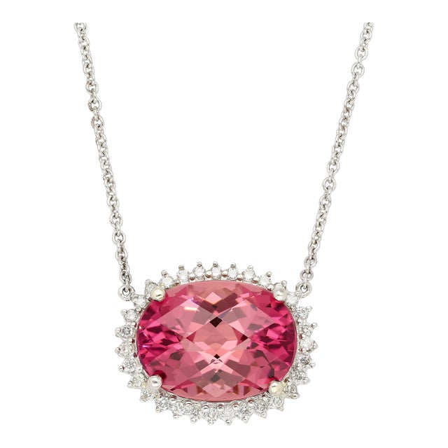 21.13 Carat Pink Tourmaline & Diamond Floating Pendant Necklace in 14K/18K Gold For Sale