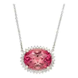 21.13 Carat Pink Tourmaline & Diamond Floating Pendant Necklace in 14K/18K Gold