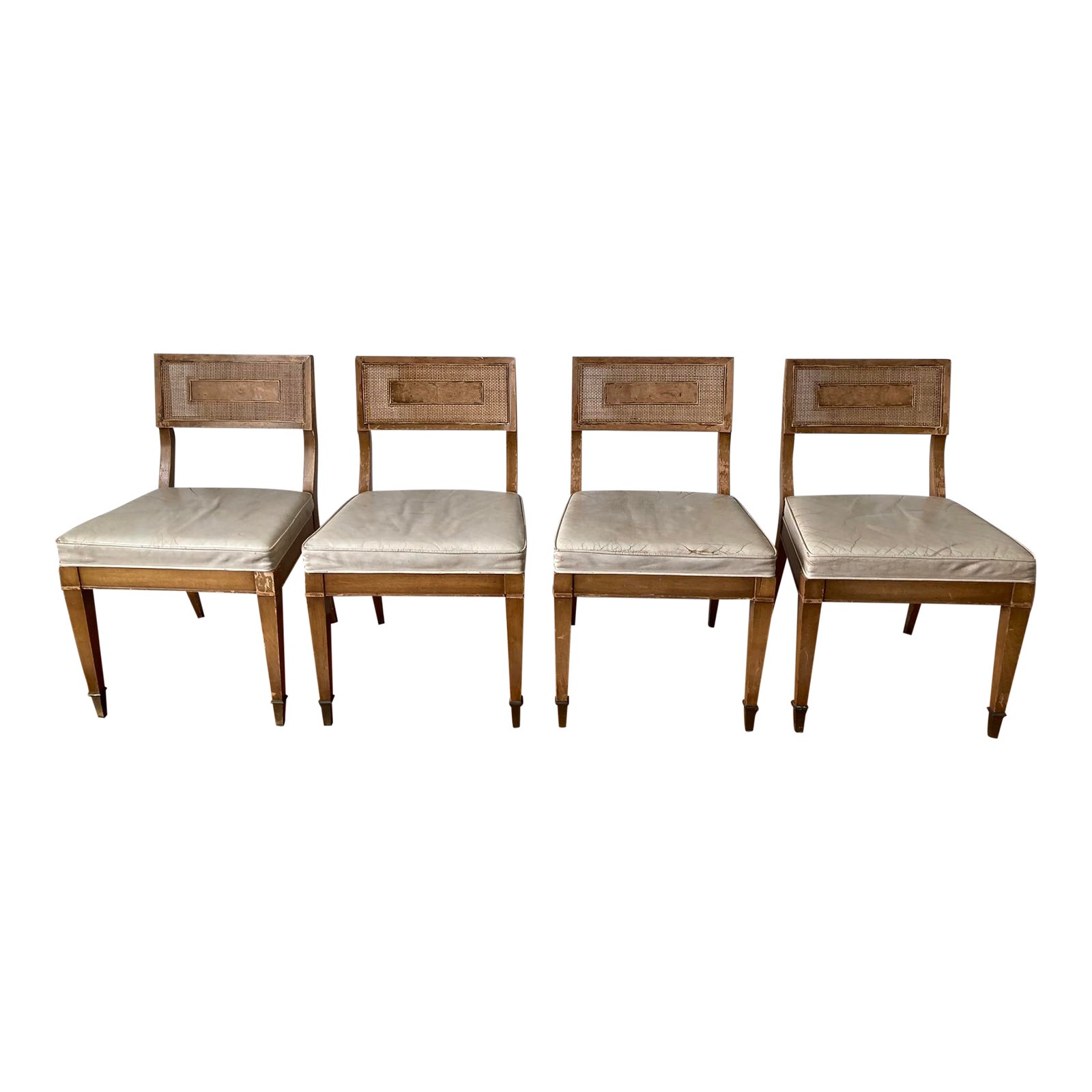 Early 20th Century Rattan Dining Chairs Vinyl Seating with Wood ...