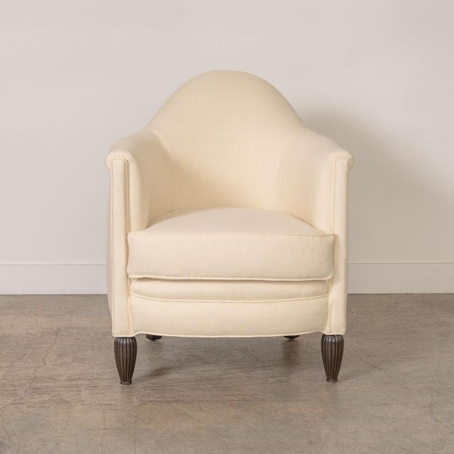 Wood 1930s French Club Chair in Linen For Sale - Image 7 of 14