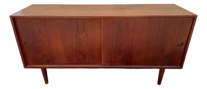 Mid Century Modern Teak Sliding Door Credenza Sideboard
