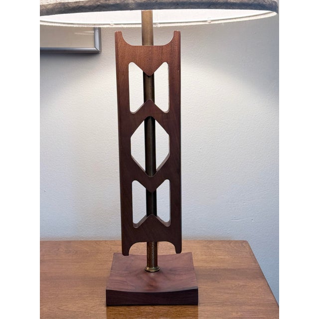 Mid-Century Modern Sculptural Cutout Walnut Table Lamps - Pair For Sale - Image 4 of 12