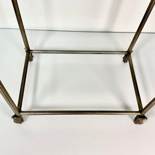 1970s Vintage Hollywood Regency Italian Neoclassical Black Marble Top Metal Side Table For Sale - Image 11 of 16