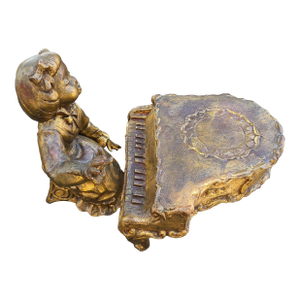 1950s Vintage Florentine Borghese Chalkware Plaster Gold Gilded Girl Playing Piano Figurines