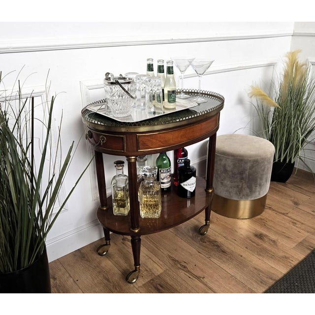 Mid-Century Modern Italian Brass Serving Bar Cart with Green Marble Top, 1950s For Sale - Image 4 of 10