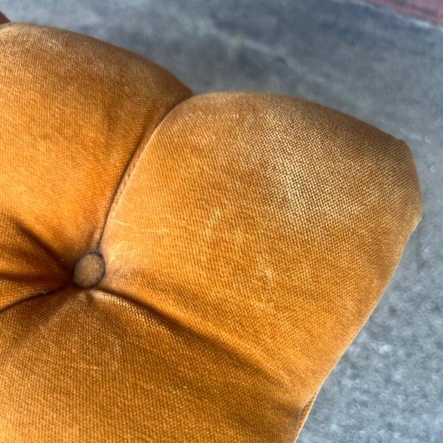 Wood Hollywood Regency Ornate Ottoman With Tufted Orange Cushion Mid Century For Sale - Image 7 of 11