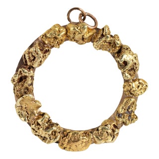 70s Natural Gold Nugget Pendant Circle 10k Yellow Gold Vintage Fine Jewelry For Sale
