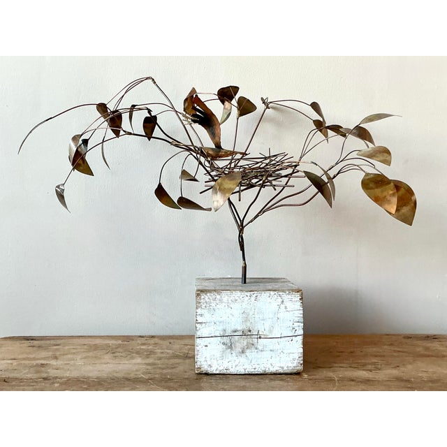 Wood Vintage Boho Abstract Brass Tree Sculpture After Jere For Sale - Image 7 of 9