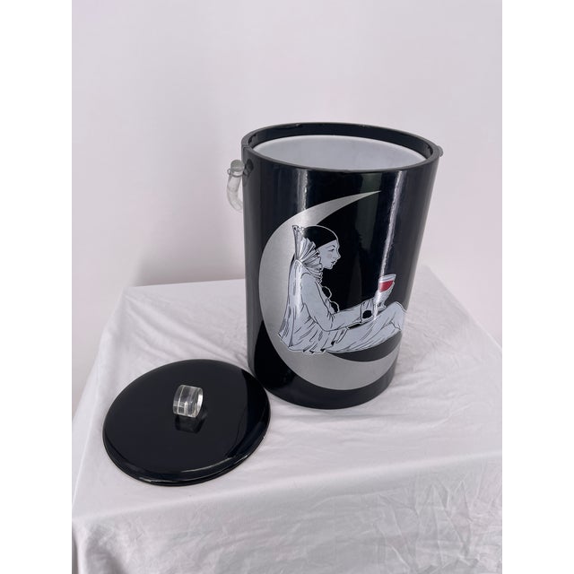 1960s Vintage Mid-Century Modern Ice Bucket With "Lady on the Moon" Mime Art Design For Sale - Image 5 of 6
