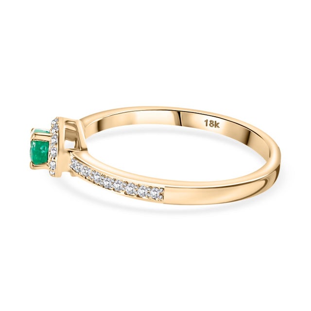 18k Gold East West Emerald Diamond Ring Size 6.5 For Sale - Image 4 of 12