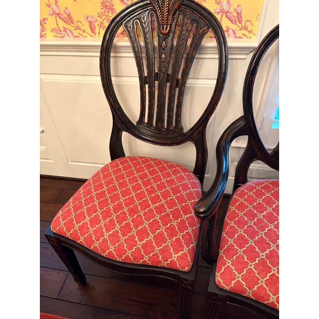 Attributed to Jonathan Charles Set 6 Hepplewhite Wheatsheaf Side Chair (Black) For Sale In Greensboro - Image 6 of 13