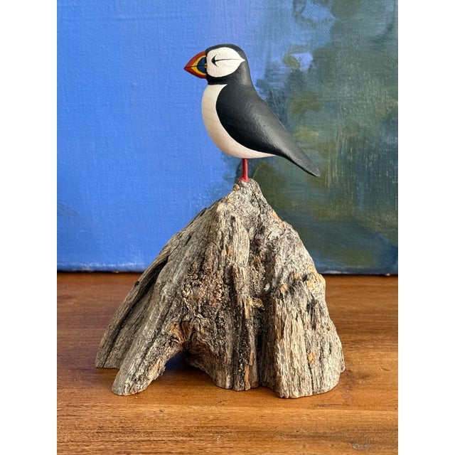 Carved Puffin Bird on Driftwood, Signed For Sale - Image 6 of 6