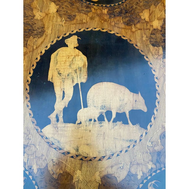 Rustic Late 19th-Early 20th Century Carved and Inlaid Black Forest Table With Stags For Sale - Image 3 of 7