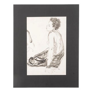 Evelyne Luez, Seated African Woman, 20th Century, Watercolor on Paper For Sale
