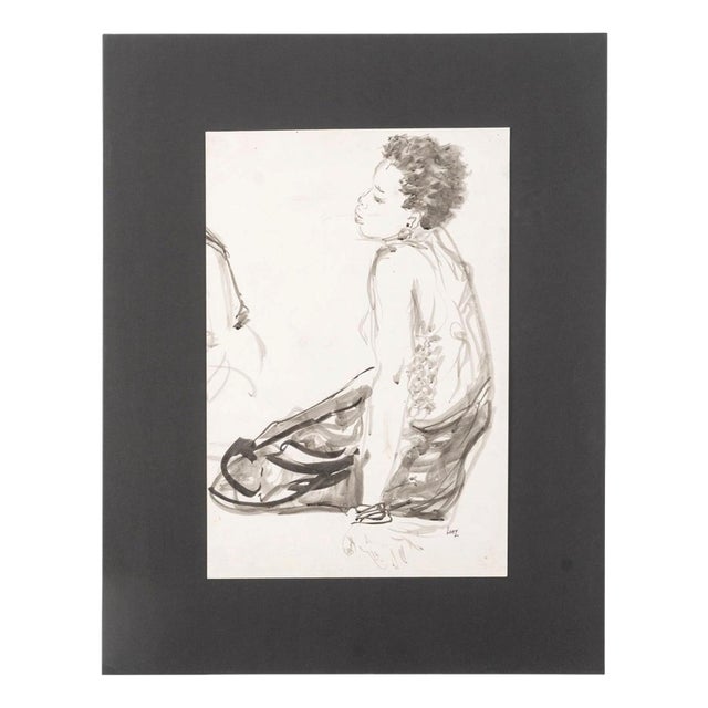 Evelyne Luez, Seated African Woman, 20th Century, Watercolor on Paper For Sale