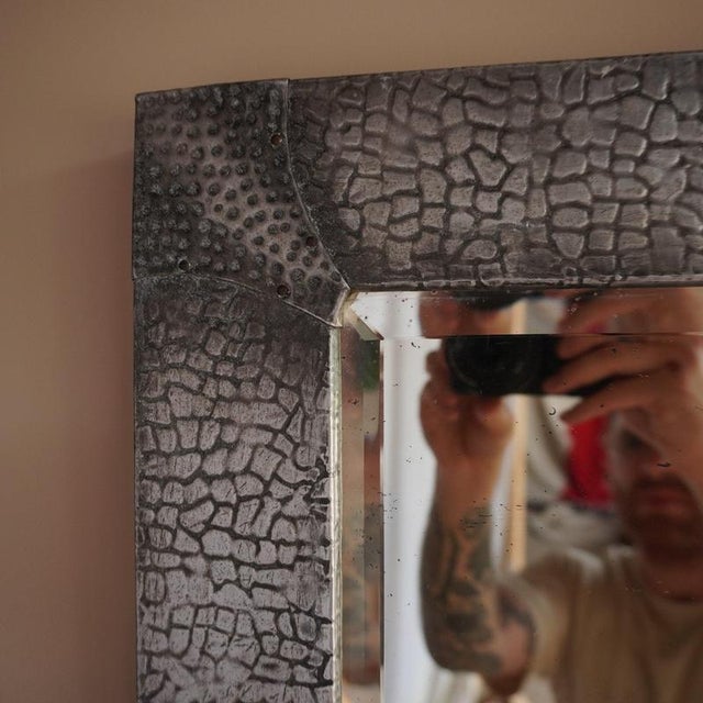 Vintage Embossed Pewter Mirror For Sale - Image 3 of 12