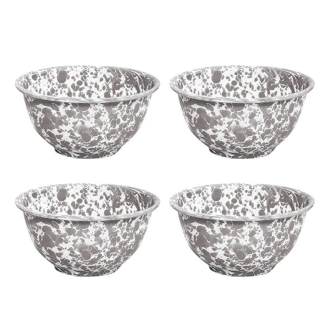 Not Yet Made - Made To Order Crow Canyon Home Splatterware, 14 oz. Small Footed Bowls in Grey & White - Set of 4 For Sale - Image 5 of 5