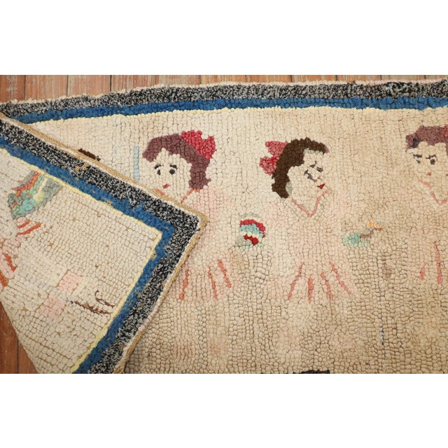 Antique Zabihi Collection Dionne Quintuplets American Hooked Mat Size Rug For Sale In New York - Image 6 of 6