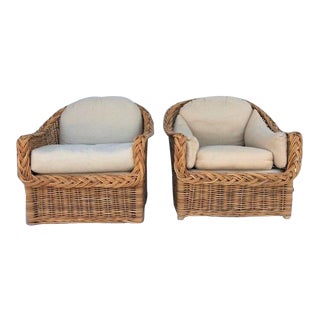 Wicker Works Rattan Barrel Back Lounge Chairs - a Pair For Sale