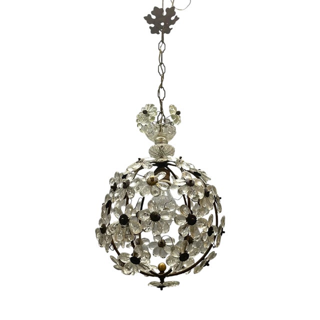 Crystal Flower Ball Light Pendant from Maison Baguès, 1940s For Sale