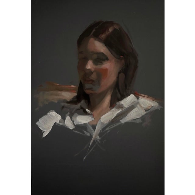 White Shirt by Barbara Hack | Oil on ACM Portrait of a woman wearing a white shirt. For Sale