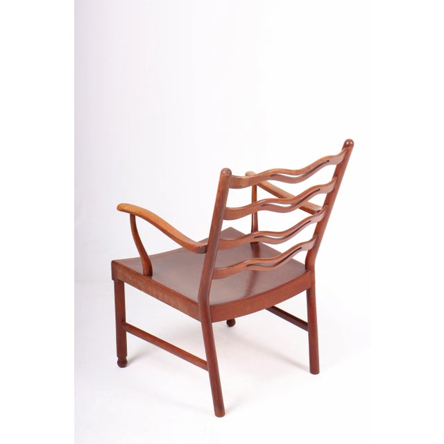 Wood Ladder Back Lounge Chair by Ole Wanchen for Fritz Hansen, 1940s For Sale - Image 7 of 10