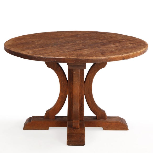 Round French Oak Brutalist Dining Table With Hand Gouged Tabletop, C. 1940 For Sale - Image 4 of 7