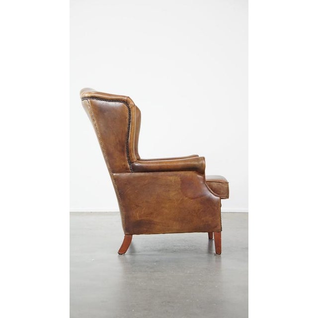 Sheep Leather Wing Chair For Sale - Image 3 of 12