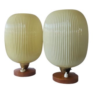 Table Lamps in Glass and Wood, 1960s, Set of 2 For Sale