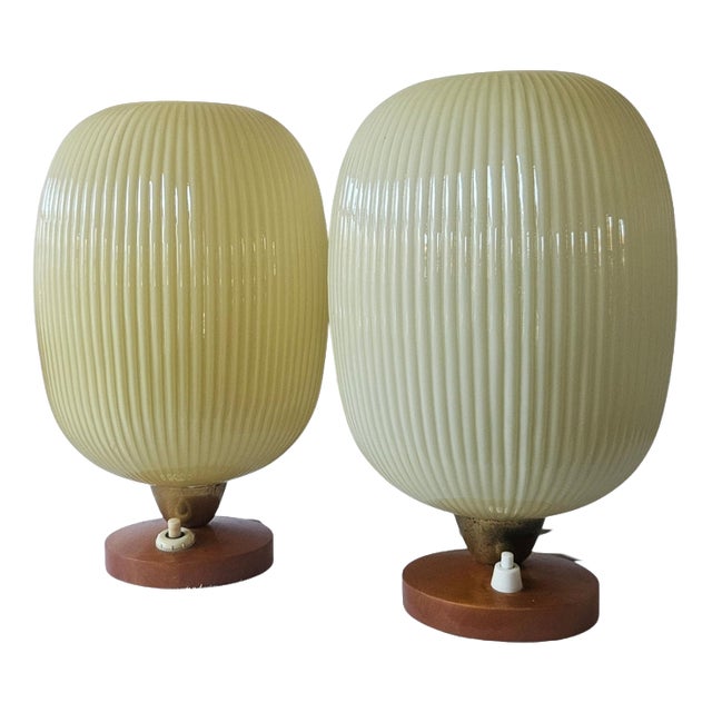 Table Lamps in Glass and Wood, 1960s, Set of 2 For Sale