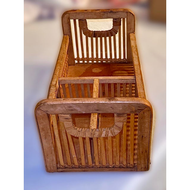 Mid 20th Century Wooden Rattan Divided Basket Caddy With Handles - Storage, Decor, Office Accessory For Sale - Image 10 of 13