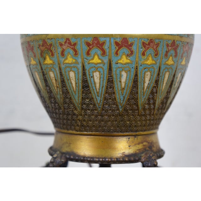 Antique Japanese Champleve Cloisonne Enamel Mantel Urn Vase Lamp For Sale - Image 13 of 13