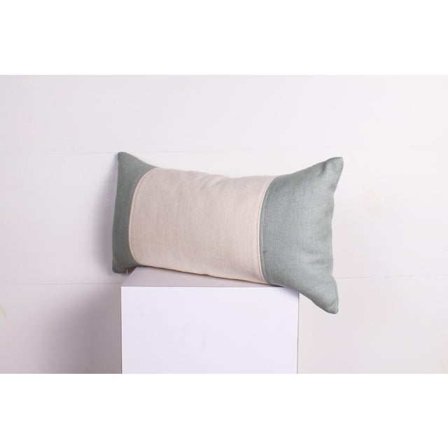 2020s Custom Blue and White Linen Colorblock Lumber Pillow 21x11 In. For Sale - Image 5 of 5