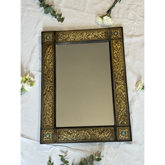 Large Vintage Turquoise Mirror, in Good conditions. Designed 1970 to 1979