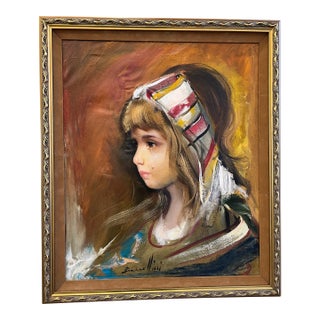 1970s Original Oil on Canvas “Portrait of a Weeping Girl” by S. Barcellini (Italian, B. 1926) For Sale