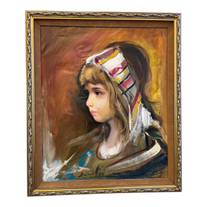 1970s Original Oil on Canvas “Portrait of a Weeping Girl” by S. Barcellini (Italian, B. 1926)